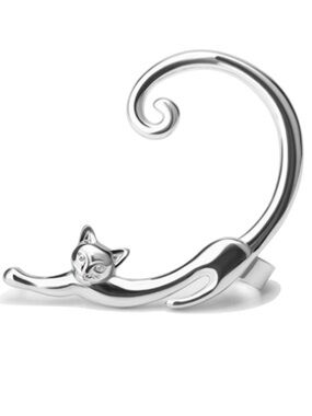 Silver Cat Ear Cuff Cartilage Wrap Earring • Pierced Lobe